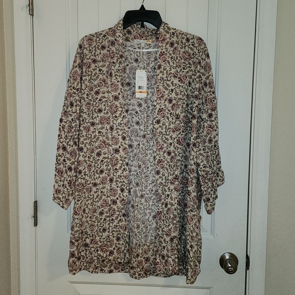 C AND C CALIFORNIA PATTERNED WOVEN KIMONO BLUSH COLORED SIZE Small